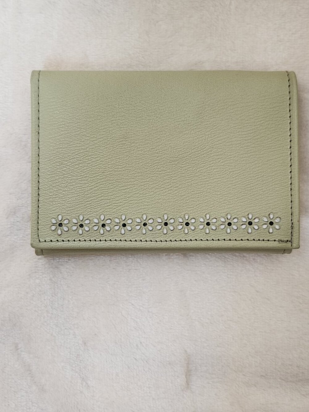Vintage Amity Sage Green Cowhide Wallet Floral Cutout Detail